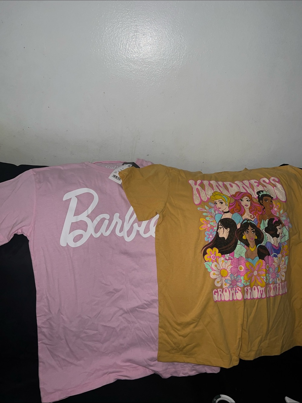 Barbie Pink Logo Tee & Mustard Yellow 'Kindness' Disney Princesses